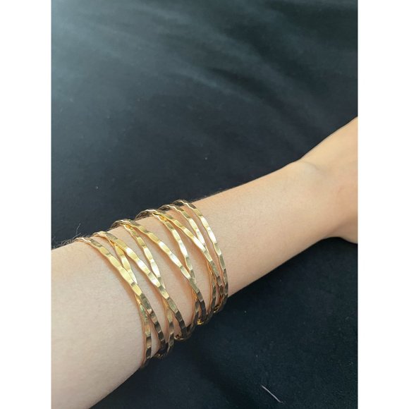 wire wide gold cuff bracelet textured statement chunky bangle layered statement - Picture 6 of 6